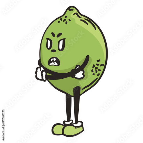 Green lemon with an angry expression on his face