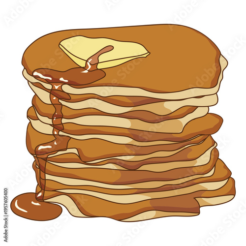 Stack of pancakes with butter and syrup
