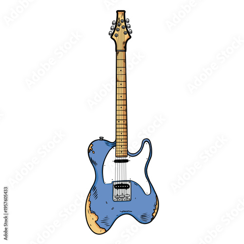Blue electric guitar with yellow details