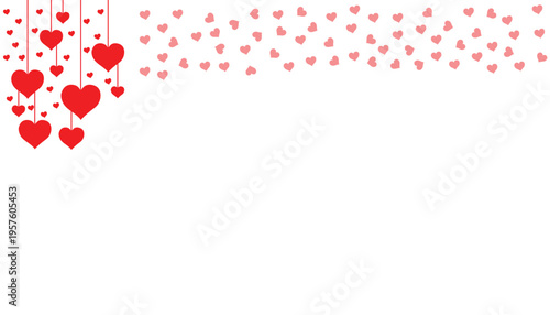 Valentines day decoration with hanging red hearts and floating pink hearts