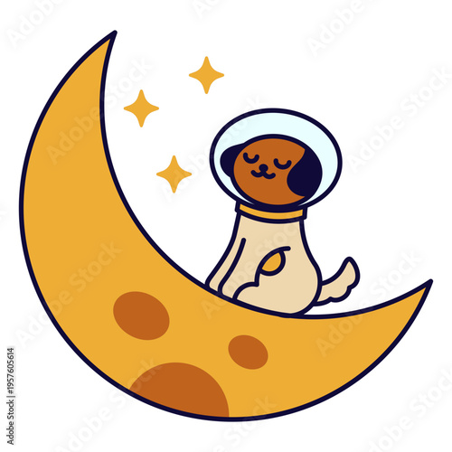 Space moon dog kawaii cartoon character