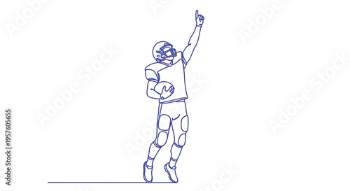 A minimalist line drawing depicts a celebrating football player in a dynamic pose high quality professional