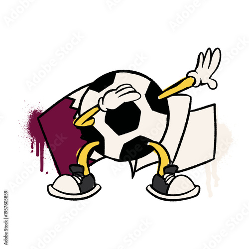 Qatar flag soccer ball retro cartoon