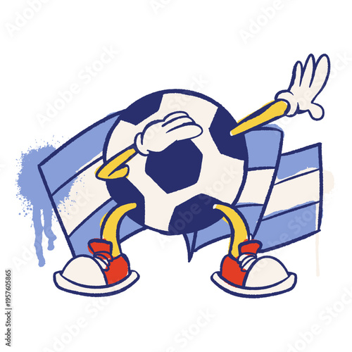 Argentina flag soccer ball retro cartoon