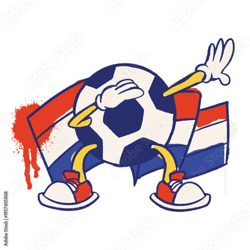 Netherlands flag soccer ball retro cartoon