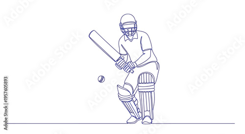A simple line drawing depicts a cricket batsman preparing to hit a ball high quality professional