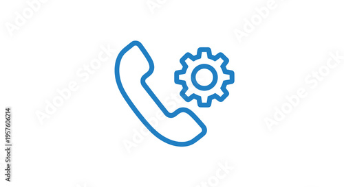 A simple blue line icon depicts a telephone handset and a settings gear high quality professional