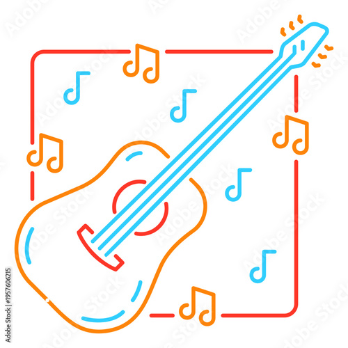 Acoustic guitar and music notes