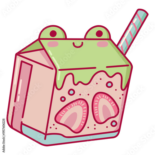 Frog with a straw in a milk carton