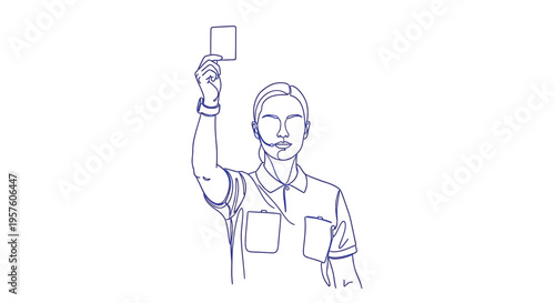 A line drawing depicts a female referee holding up a yellow card during a game