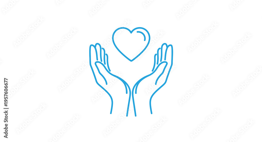 Fototapeta premium Two open hands gently cradling a heart symbol in a minimalist line art style high quality