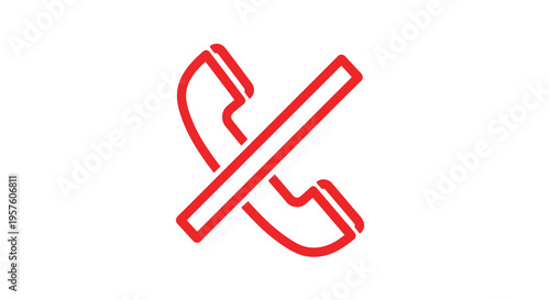 A minimalist red graphic depicts a crossed out telephone handset symbolizing disconnection or denial high quality professional