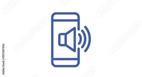 A simple blue line icon depicts a smartphone displaying a speaker and sound waves high quality