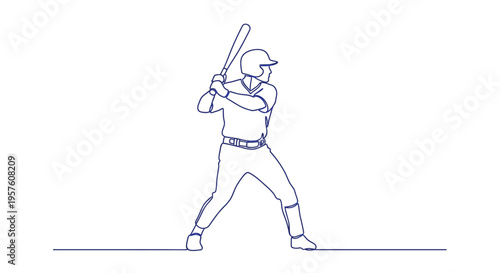 A simple line drawing depicts a baseball player in a batting stance ready to swing