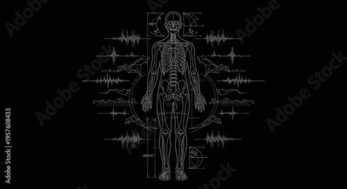 Human Body with Neural Network and Sound Waves.