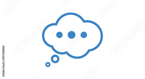 A simple blue speech bubble icon with three dots representing conversation or thinking high quality professional