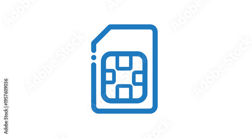 A blue line art illustration depicting a standard sim card for mobile devices high quality professional