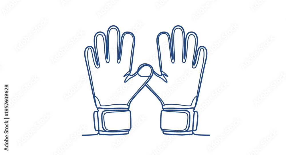Obraz premium A minimalist blue line drawing depicts a pair of winter gloves with fingers outstretched high quality