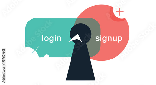 Keyhole graphic with login and signup buttons symbolizing security and access