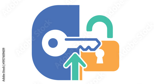 Abstract logo featuring a key unlocking a letter g shape in vibrant colors