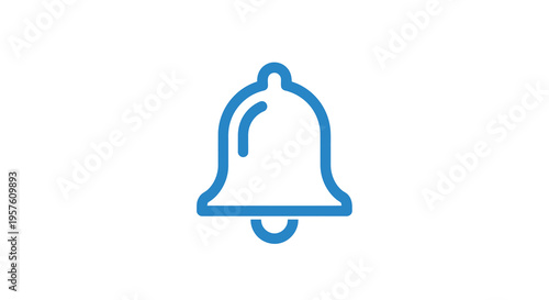 A simple blue line drawing depicts a classic bell shape indicating notification or alert high quality