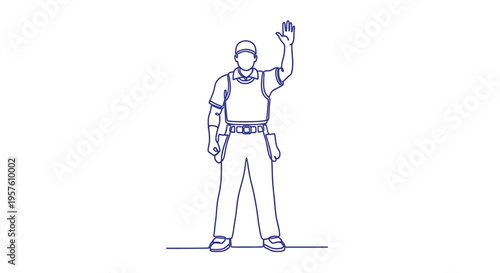 A single continuous line drawing depicts a baseball umpire signaling with his right hand high quality