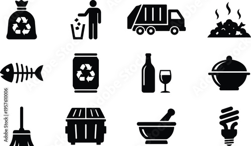 Environmental icons and waste management symbols