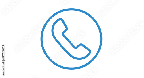 A simple blue line drawing depicts a telephone handset inside a circular frame high quality professional