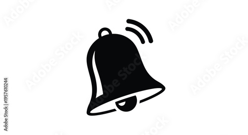 Simple black silhouette of a ringing bell with waves emanating outwards