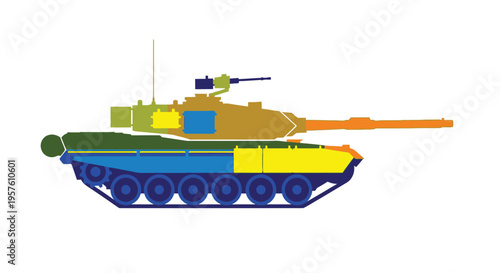 Colorful illustration of a main battle tank side view simplistic design