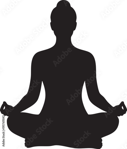 Meditating woman in lotus position silhouette