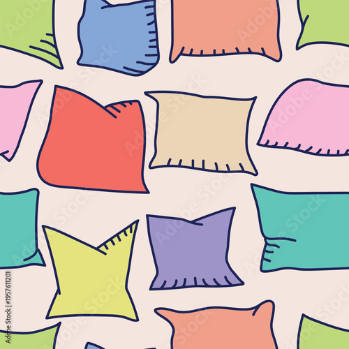 Seamless abstract pattern with bright pillows. Print for textile, wallpaper, covers, surface. Retro stylization. For fashion fabric.