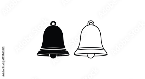 Two contrasting bell shapes are depicted in black and white silhouette