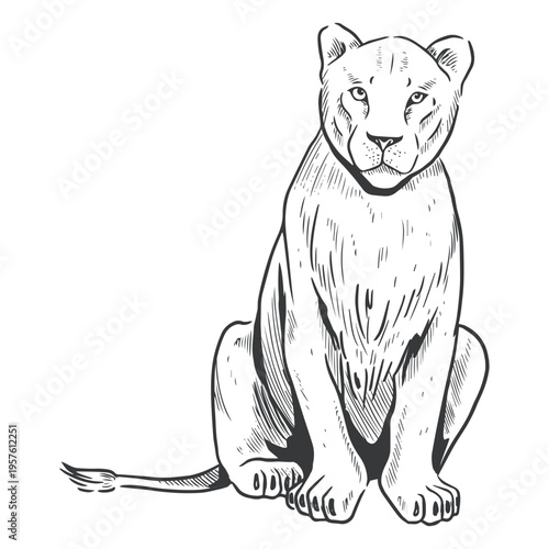 Lion line art female sit