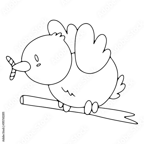 Cute bird holding a worm in its beak