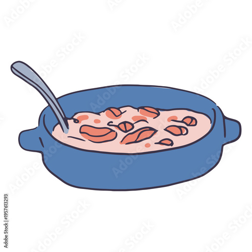 A bowl of soup topped with crispy croutons.