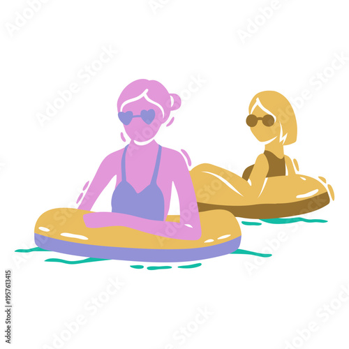 Girls using float in the pool