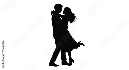Couple embracing in a tender moment a striking black silhouette