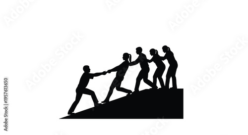 Teamwork concept showing people pulling together a strong visual silhouette
