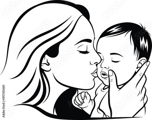 Tender moment between a mother and her baby