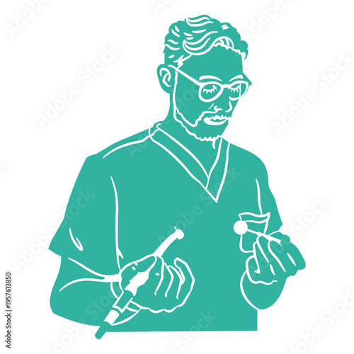 Dentist holding dental instrument