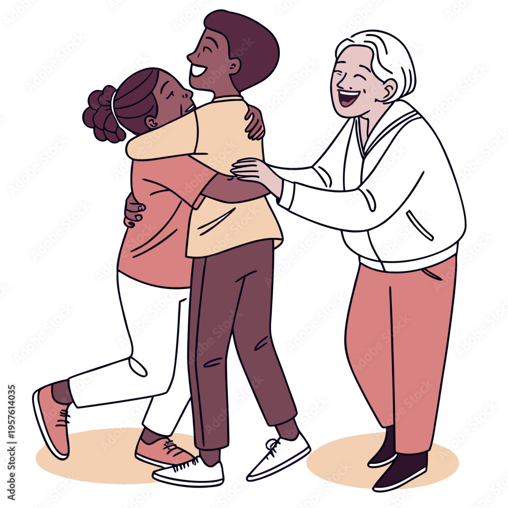 Fototapeta premium Warm Intergenerational Family Hug Grandparents and Grandchildren Vector