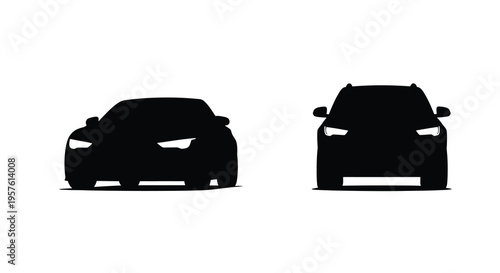 Two modern cars displayed as a striking black silhouette