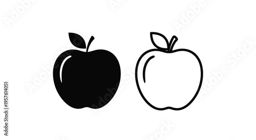 Two apples depicted with contrasting styles one solid one outline silhouette