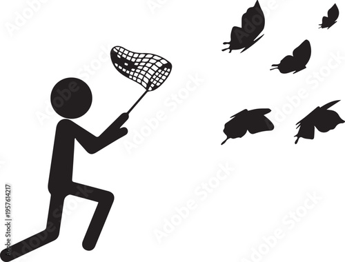 A person is trying to catch butterflies with a net.
