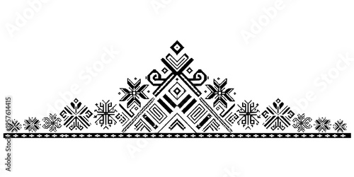 Divider with the red graphic Slavic ornaments, Ukrainian decorative art, ornaments with symbols and abstract elements. Vector abstract ethnic pattern art.