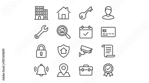 Set of 16 Real Estate and Property Line Icons Vector