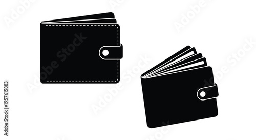 Two wallets in different orientations a striking black silhouette