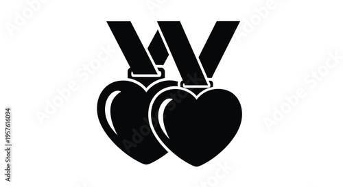 Two hearts connected by ribbons a symbolic representation silhouette