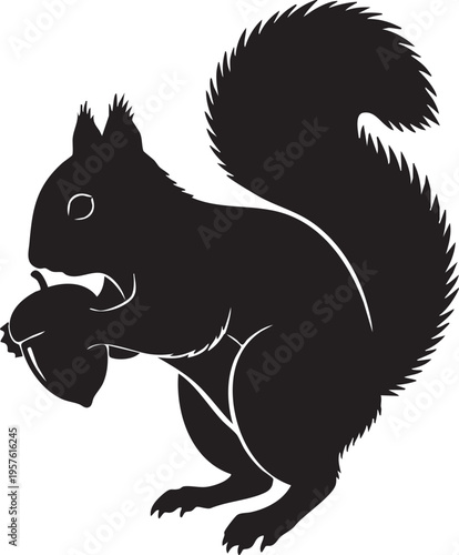 Black squirrel holding acorn silhouette
